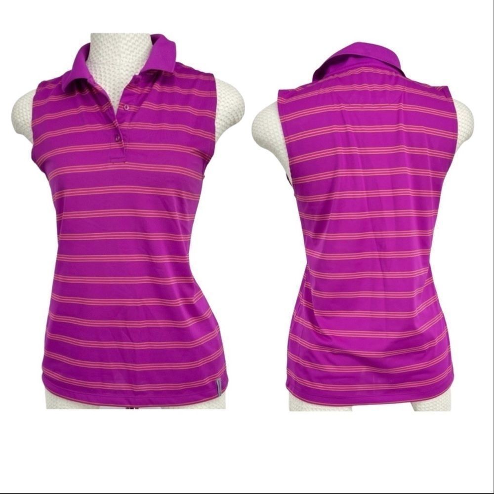 Maggie Lane Sleeveless Purple & Orange Stripe Polo